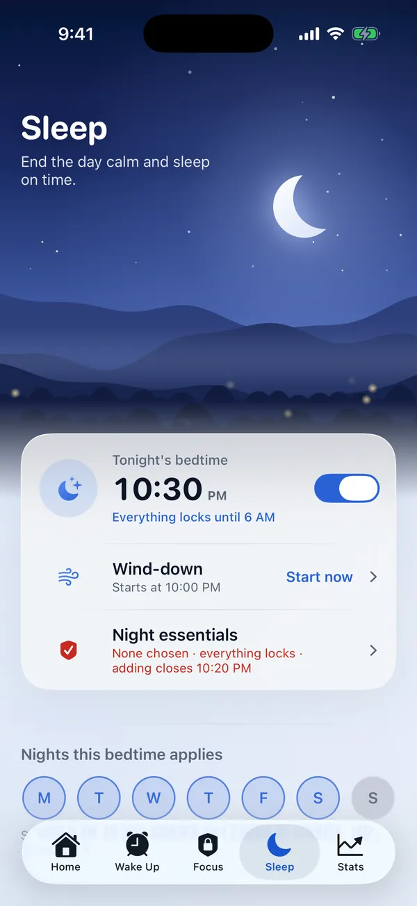 Sleep: apps locked until 6 AM
