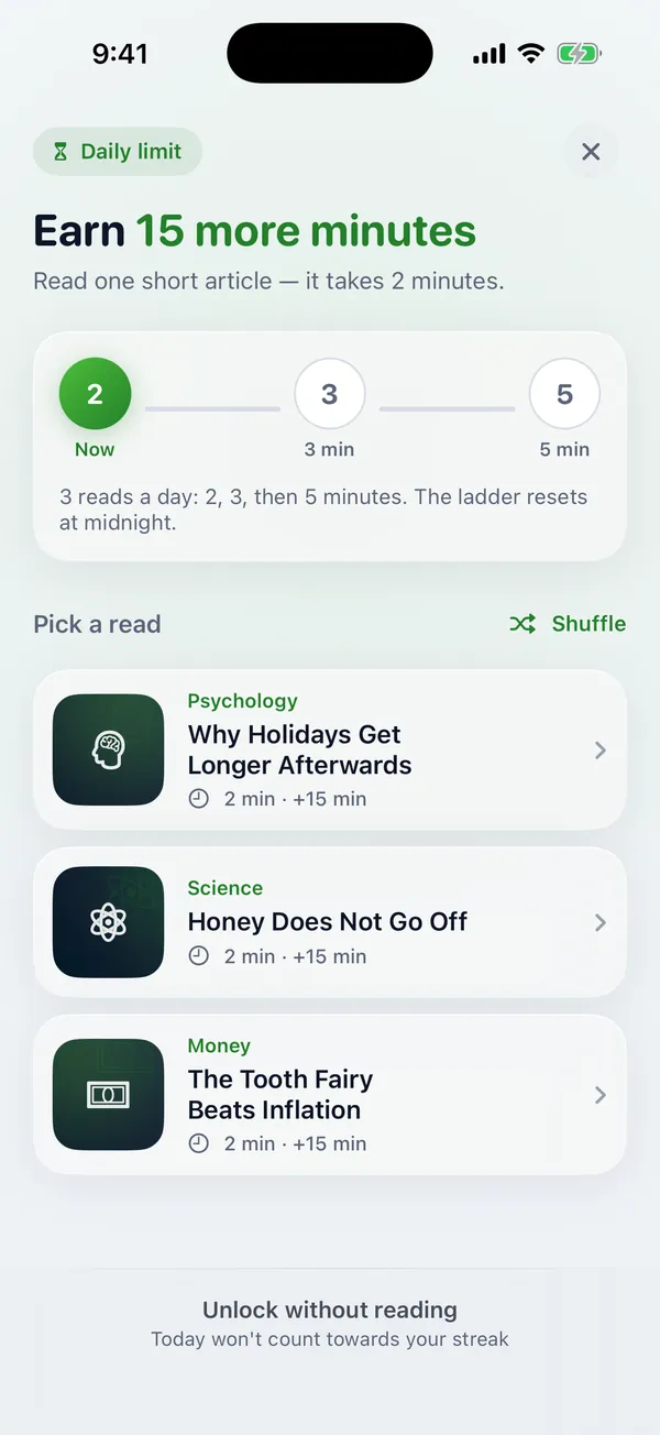 Earn 15 more minutes by reading